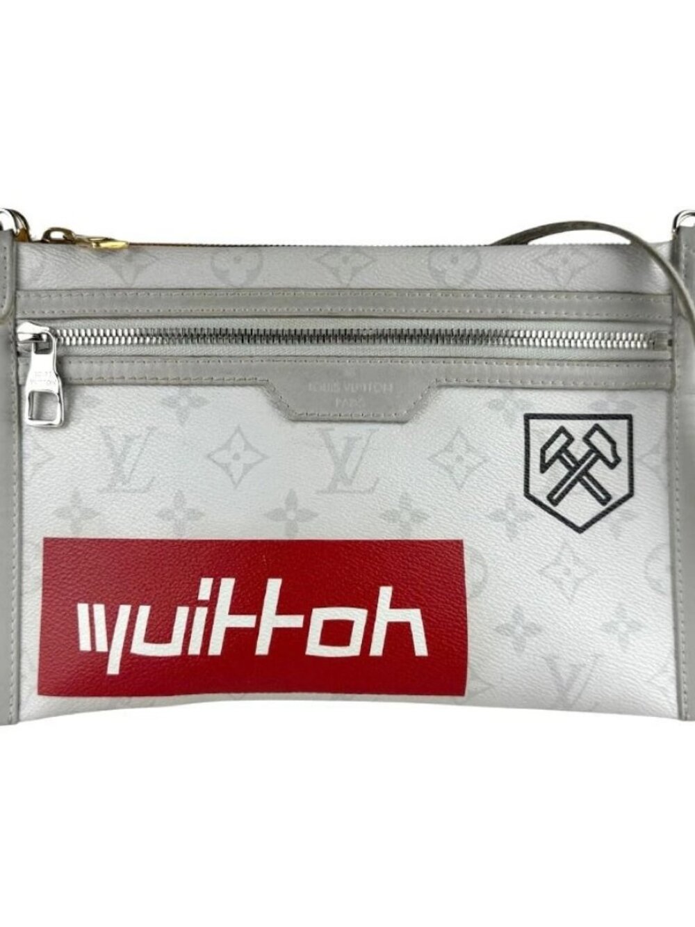 LOUIS VUITTON Flat Messenger Shoulder Bag Light Gray/Orange